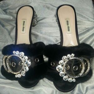 Miu Miu Embellished Fur Heels